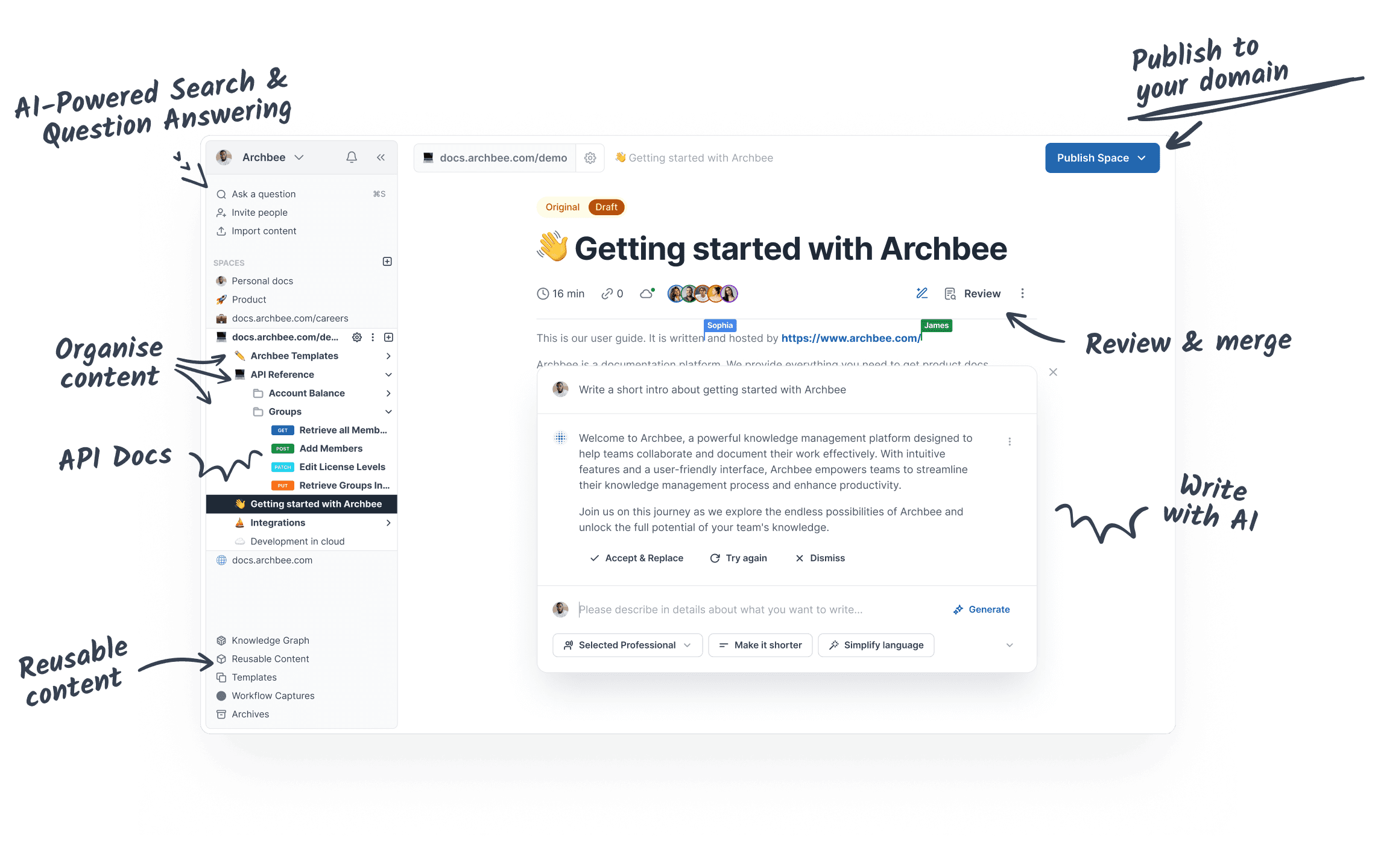 Archbee documentation platform interface