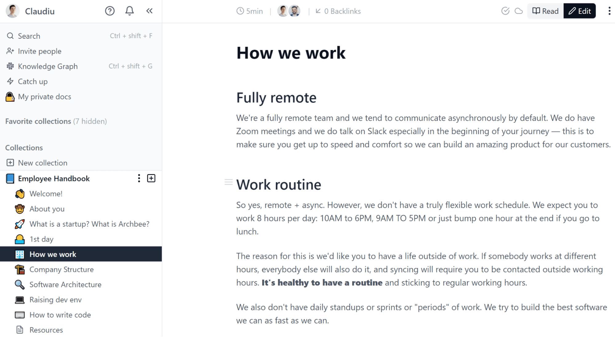 ''How we work'' section in Archbee