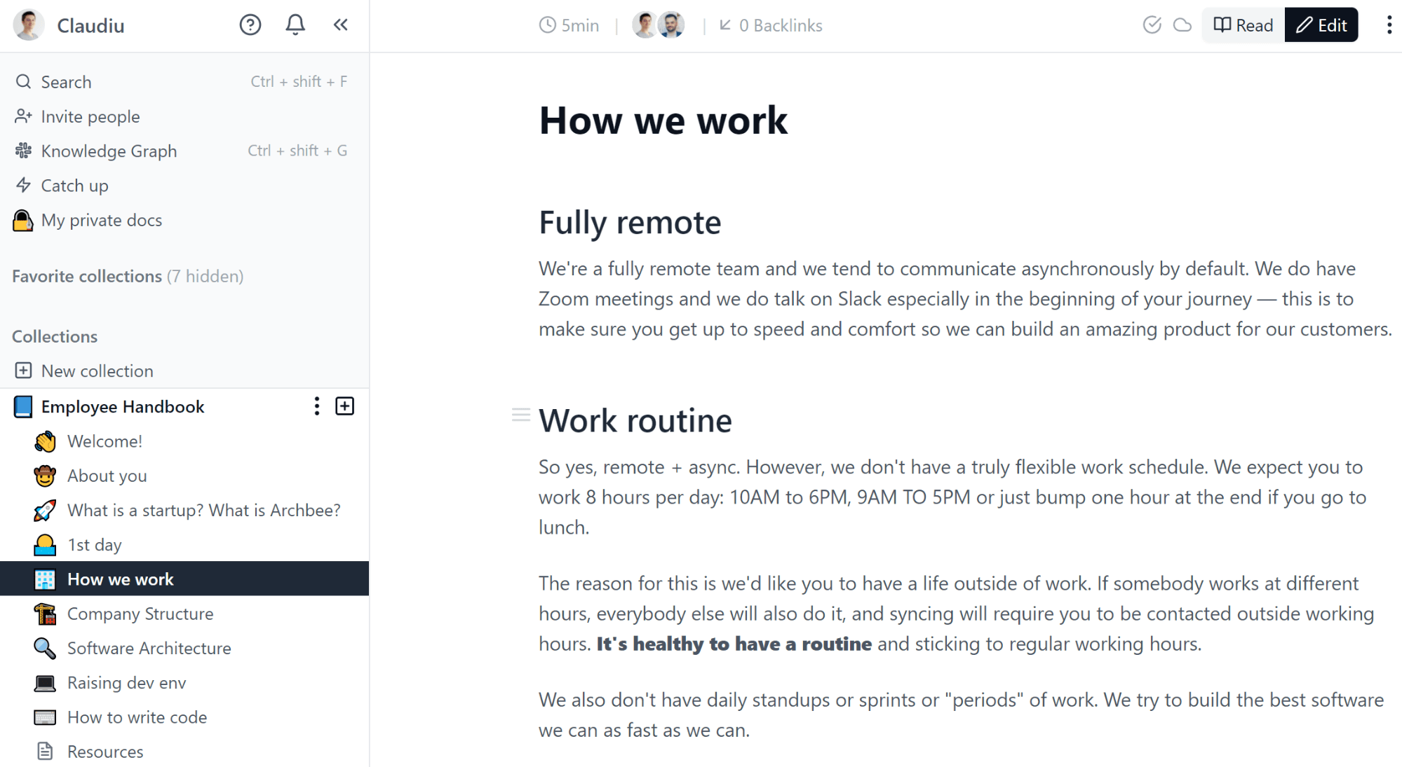 ''How we work'' section in Archbee