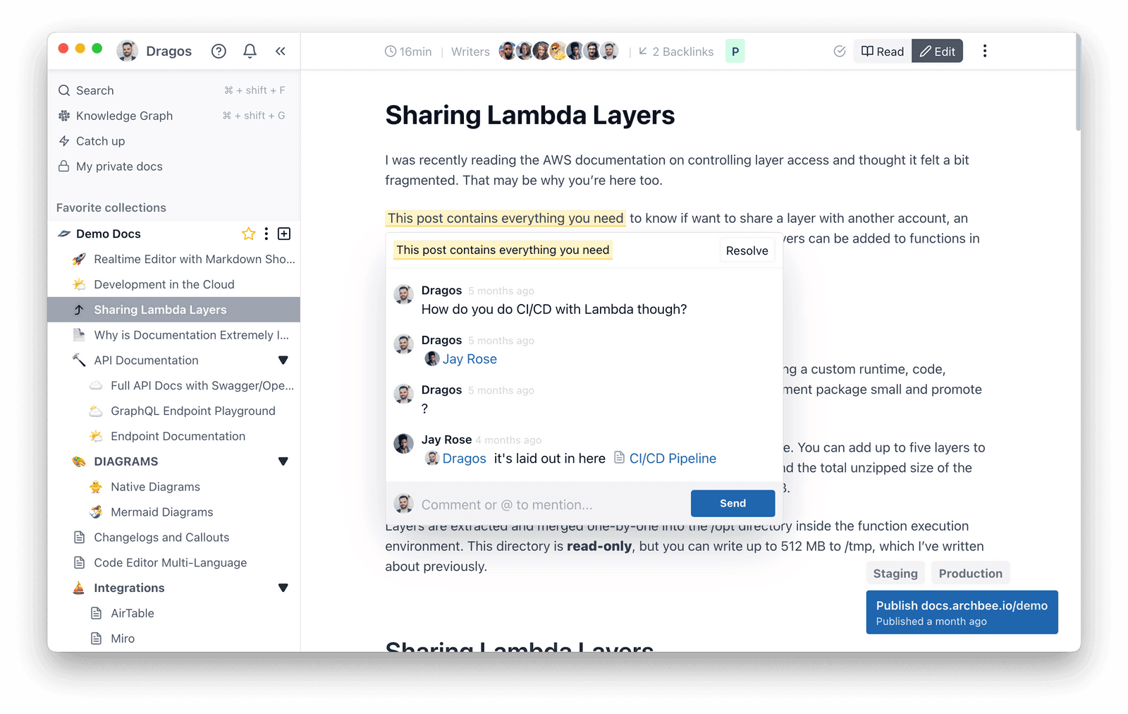 Screenshot from Archbee platform