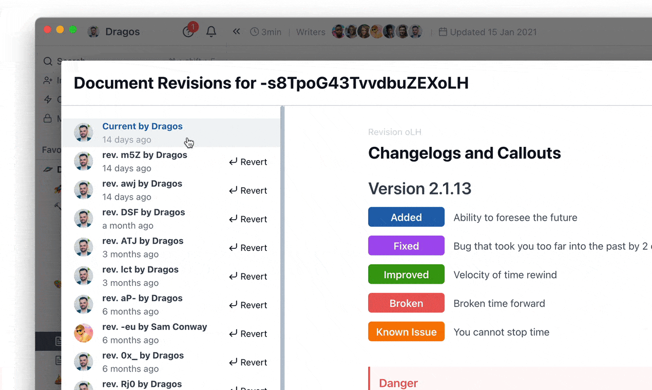 With Archbee you can see all the previous version of a document