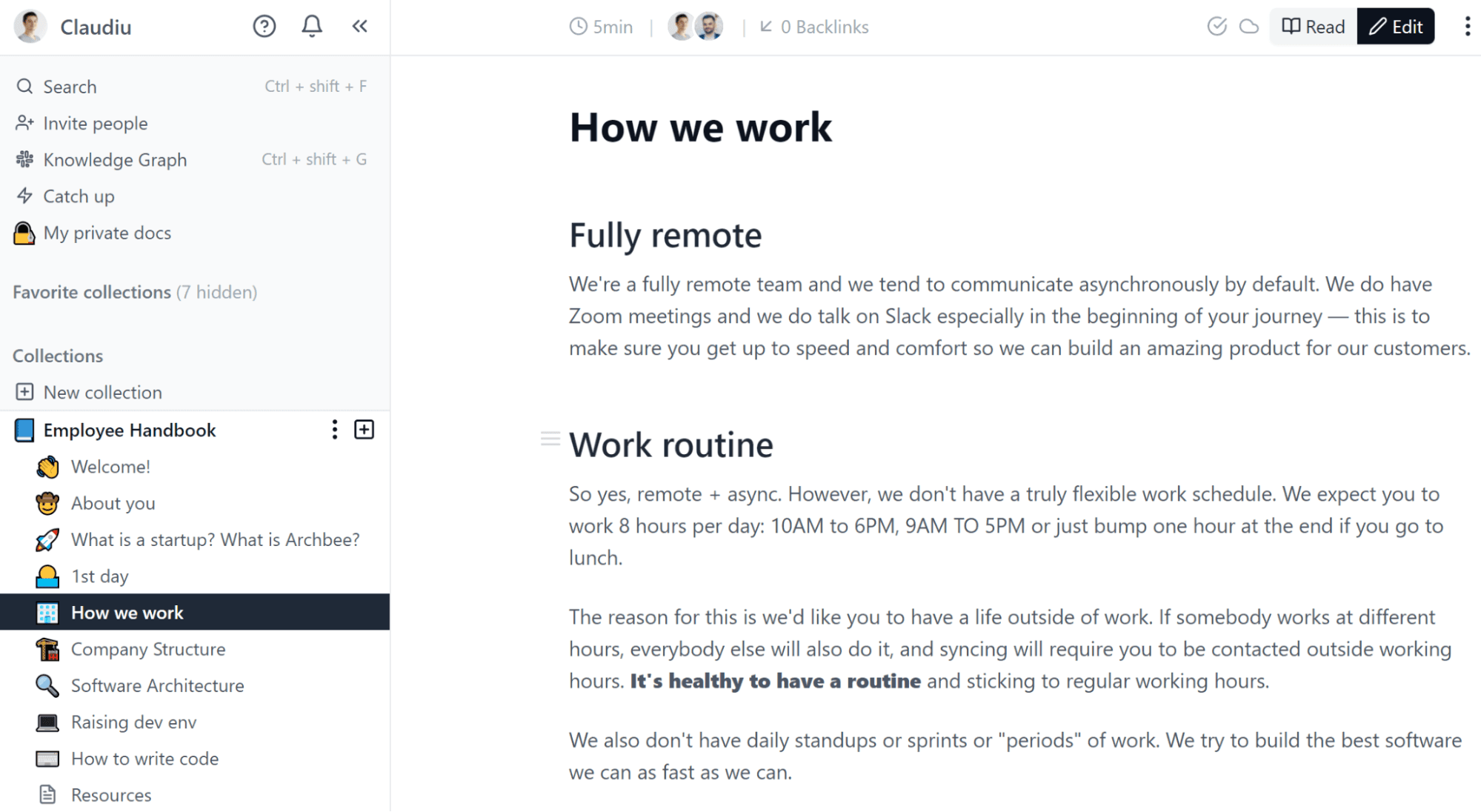 ''How we work'' section in Archbee