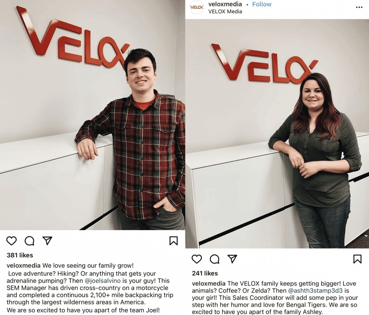 Example of a welcome message on social media by Velox Media