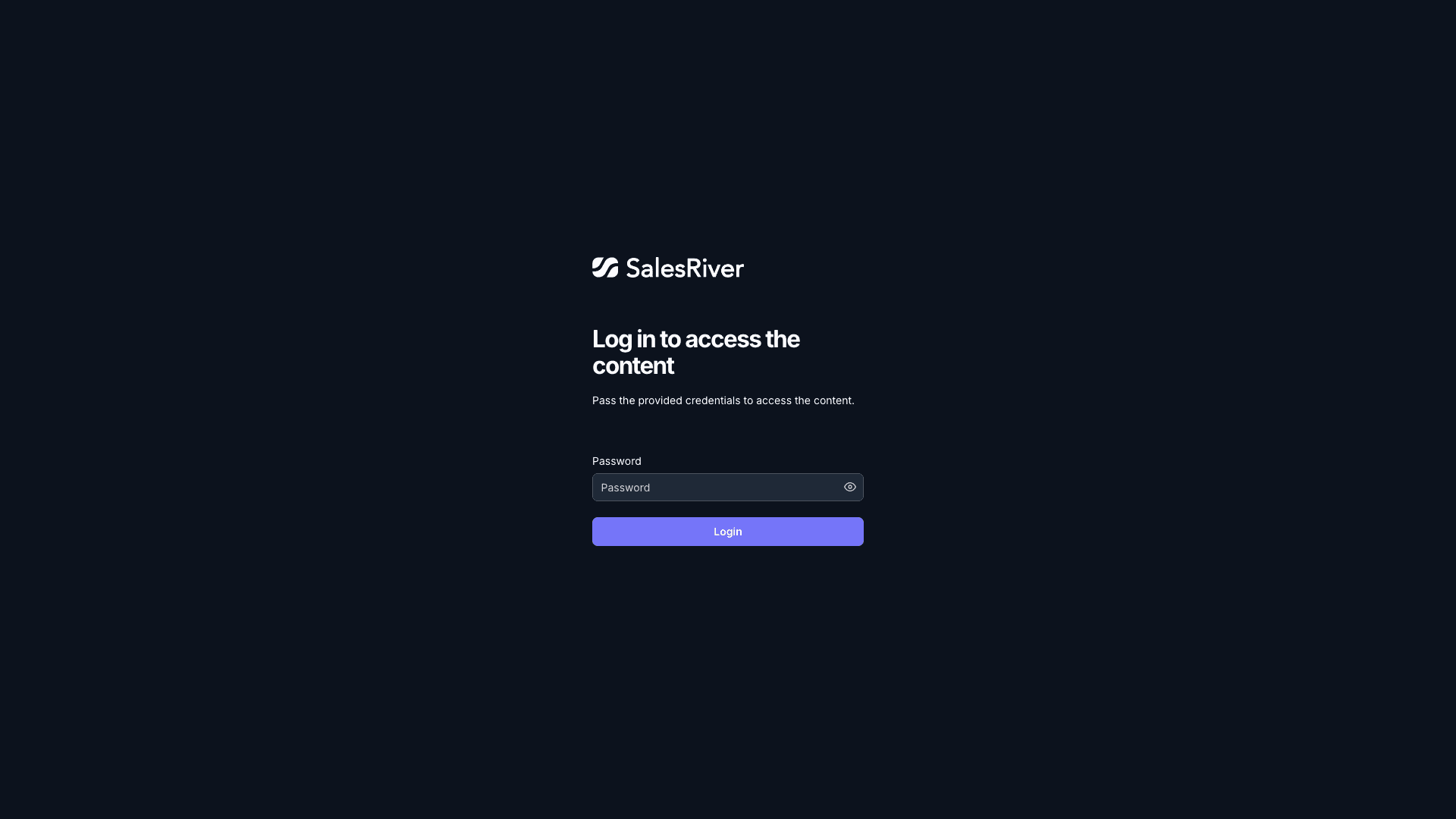 Salesriver documentation portal desktop view