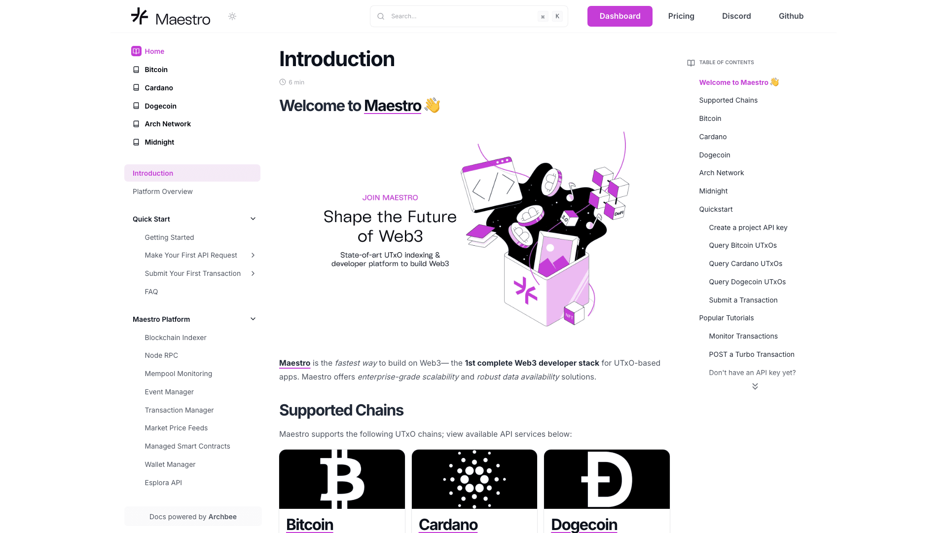Maestro documentation portal desktop view