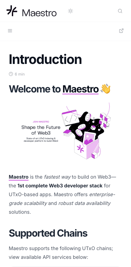 Maestro documentation portal mobile view