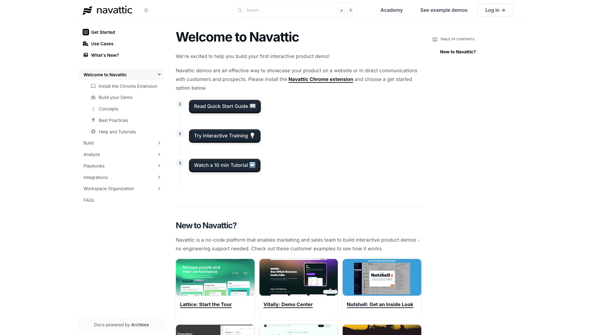 Navattic documentation portal desktop view