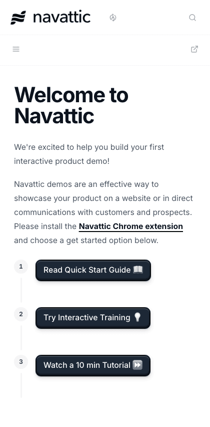 Navattic documentation portal mobile view