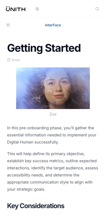 Unith documentation portal mobile view
