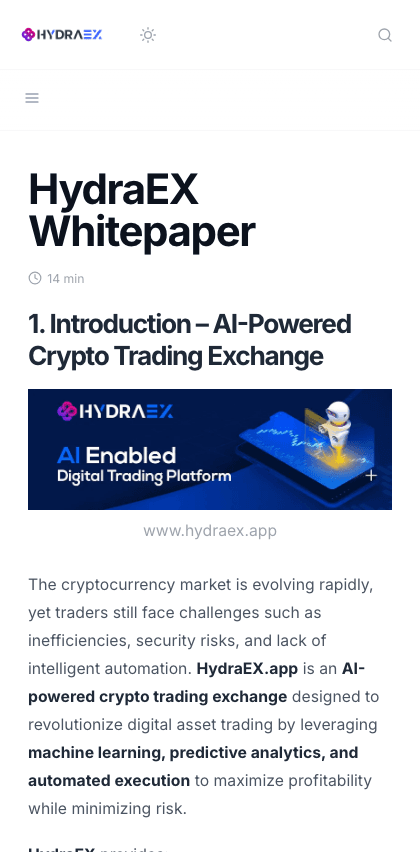 HydraEX documentation portal mobile view