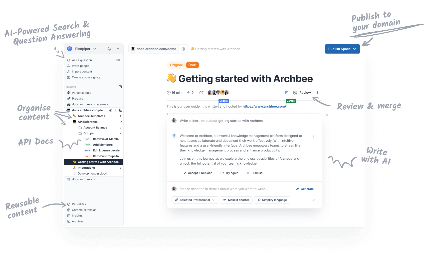 Archbee documentation platform interface