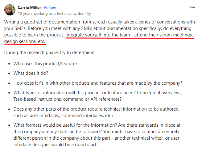 Quora post about how to integrate yourself into the team