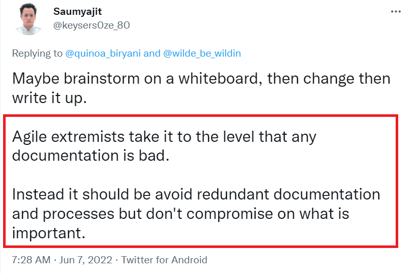 Tweet about Agile Approach