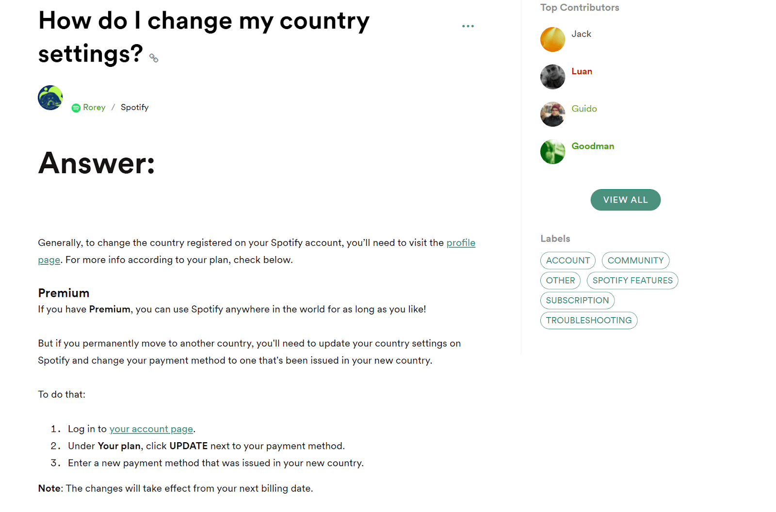 Spotify’s troubleshooting page