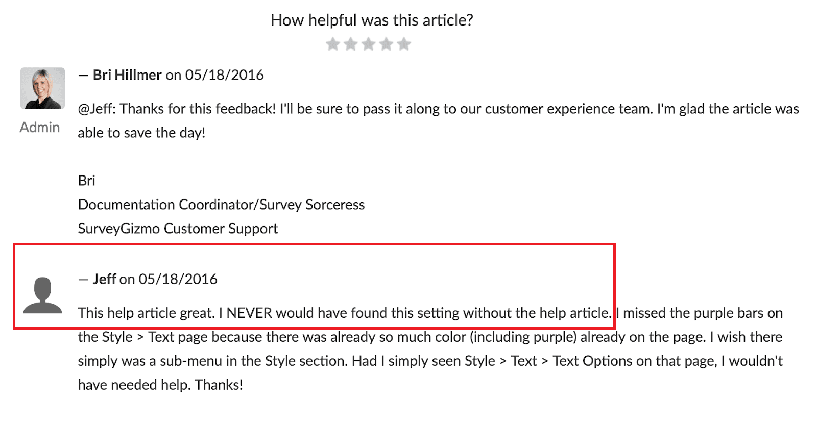 Screenshot of one satisfied customer