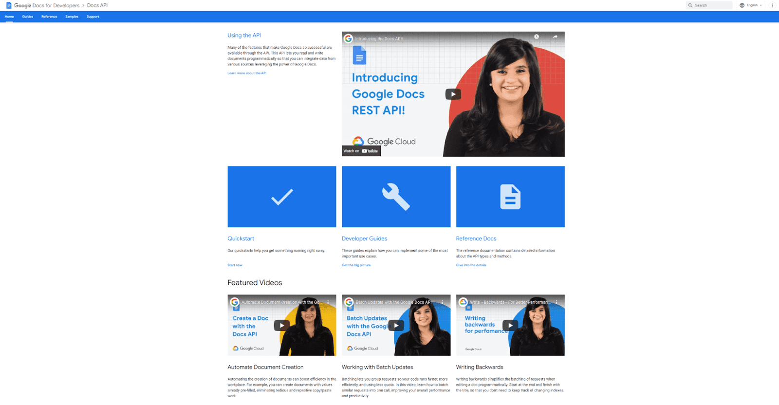 What Google’s API documentation site looks like