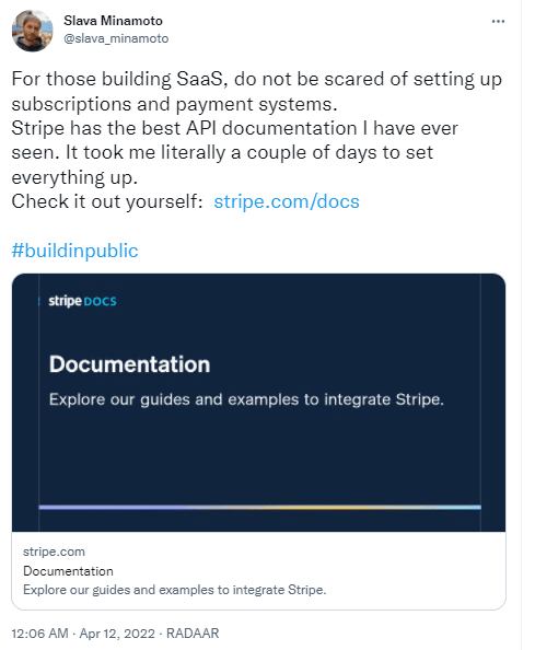 Tweet about API documentation