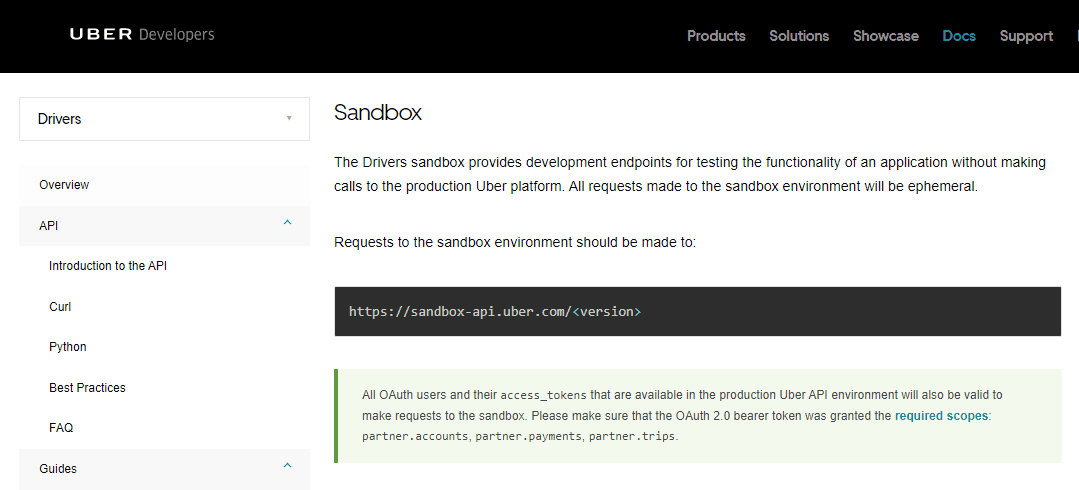 Uber developer API sandbox