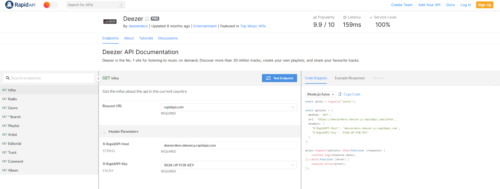Deezer’s API documentation