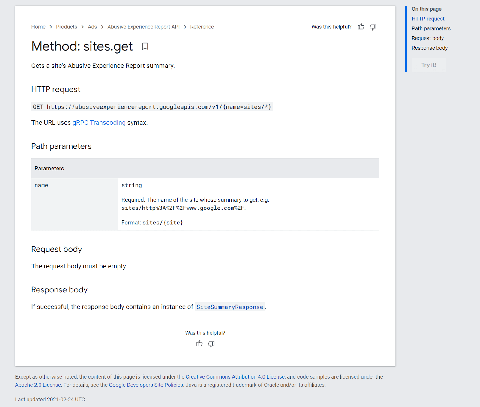 Google’s API for abusive experience reports for pages