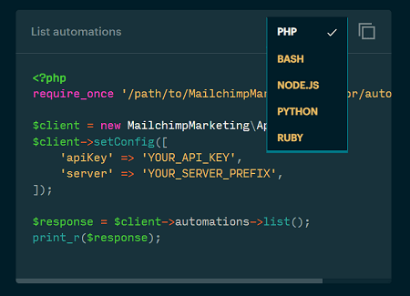 Mailchimp code samples in multiple programming languages