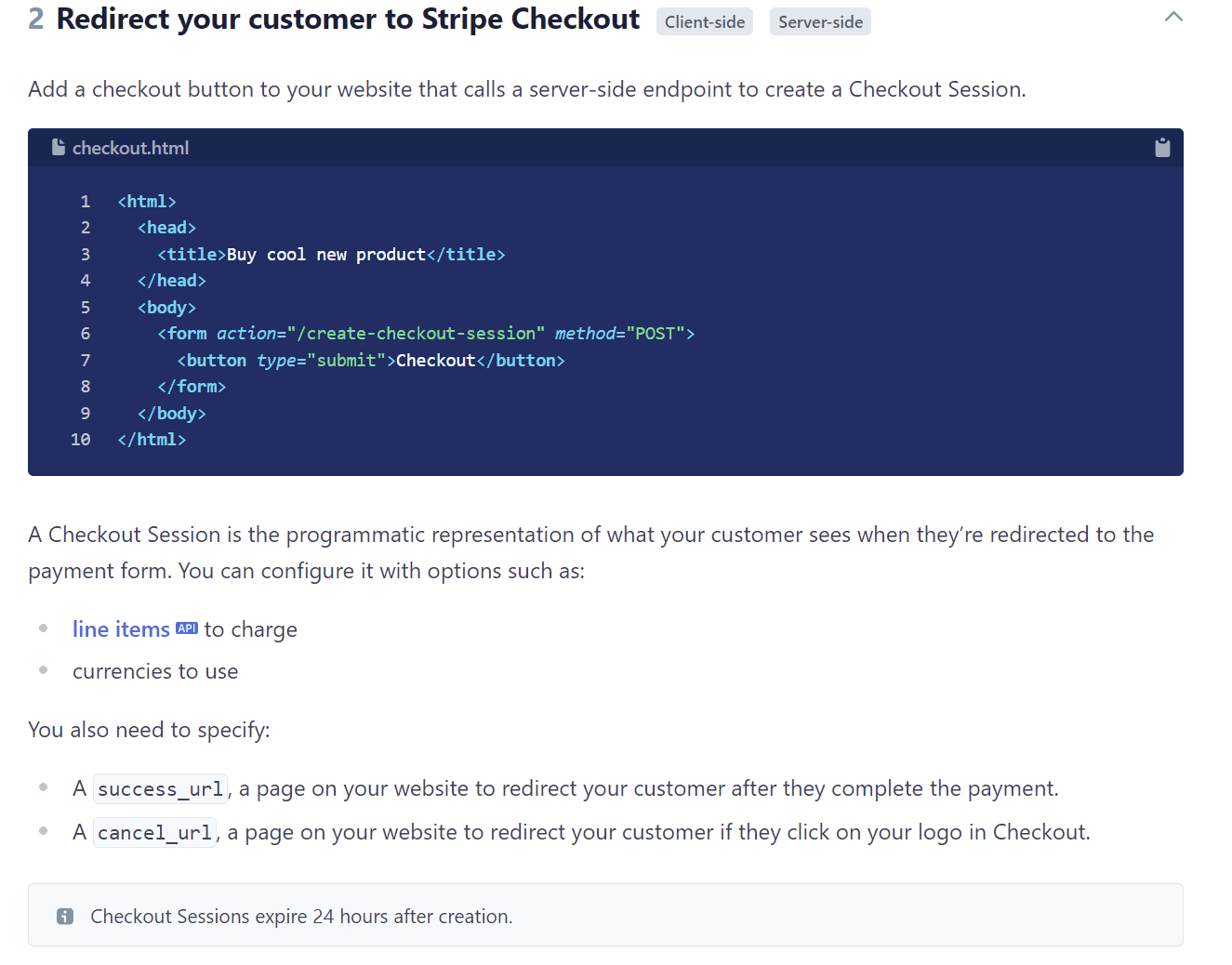 Second step from the Stripe payments tutorial