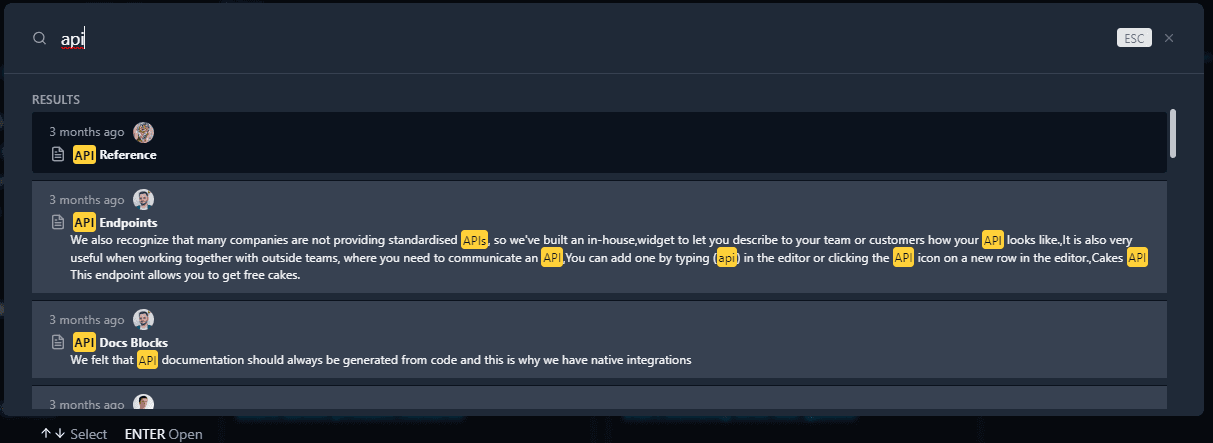 ''api'' search in Archbee search-bar