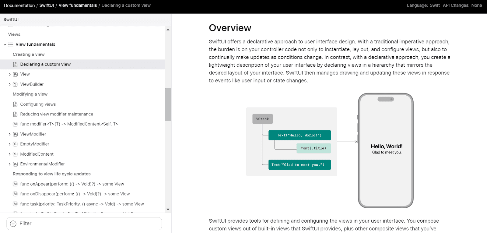 Declaring a custom view on Apple developer