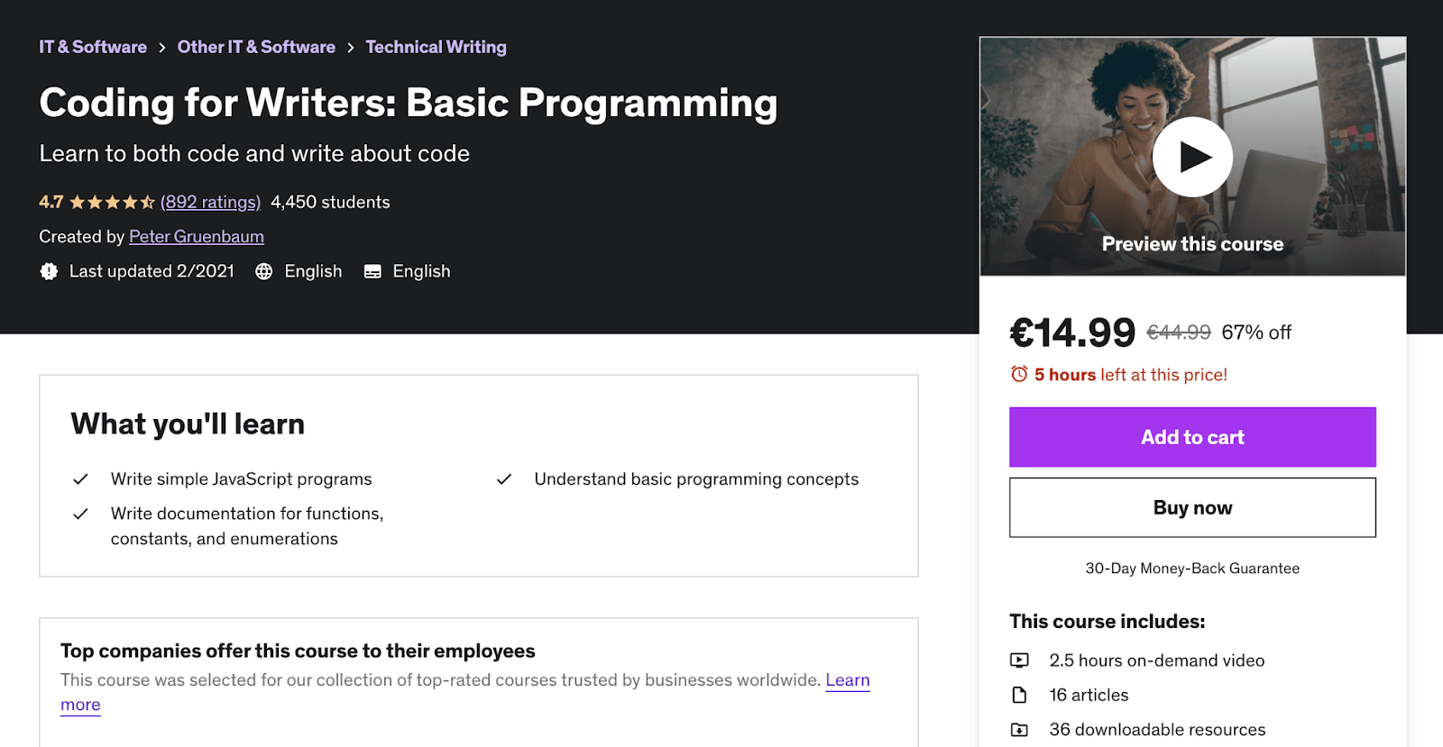 Udemy offers the following program