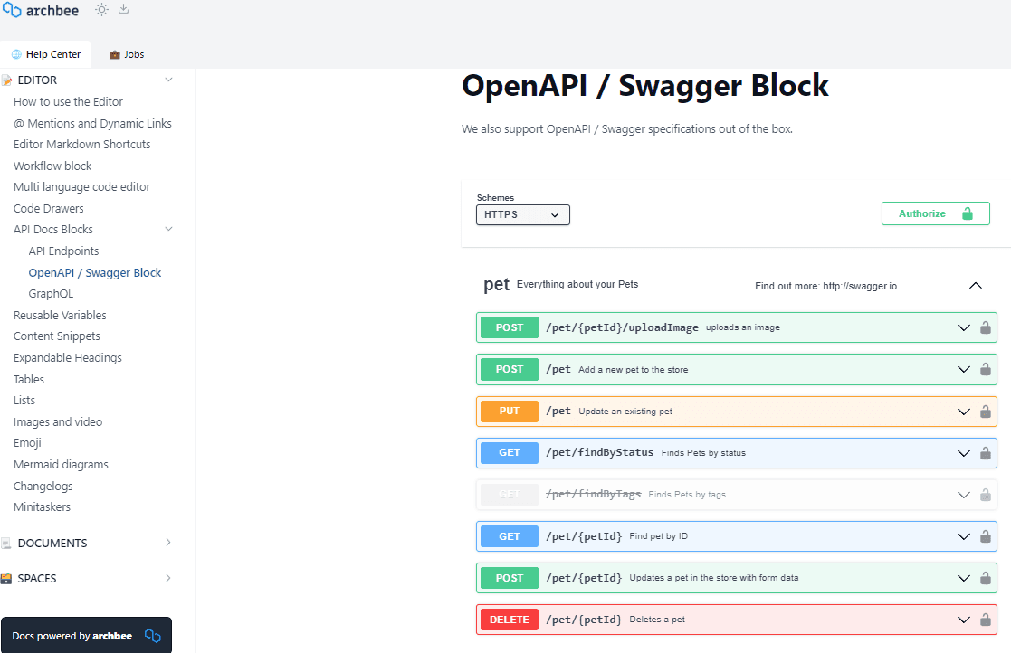 Open API swagger block