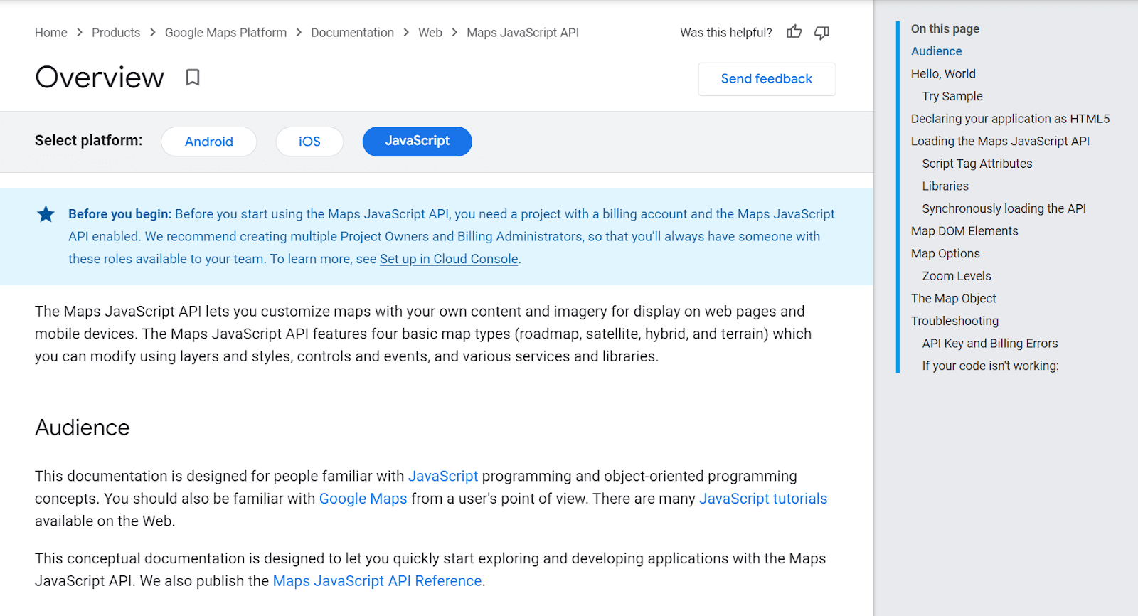 Google’s Map API for JavaScript