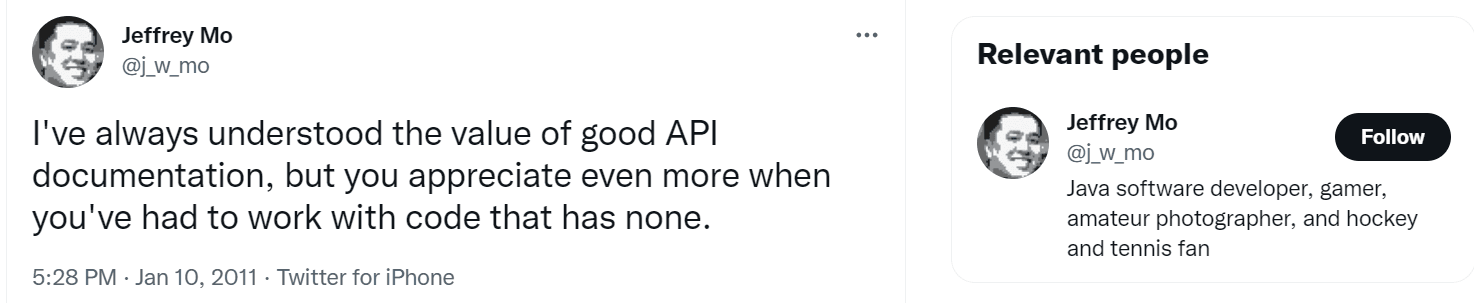 Tweet about value of good API