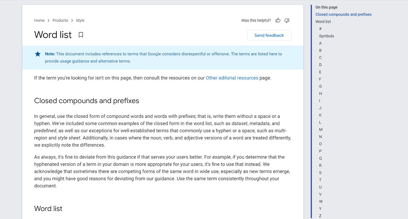 Word List section of Google’s Style Guide
