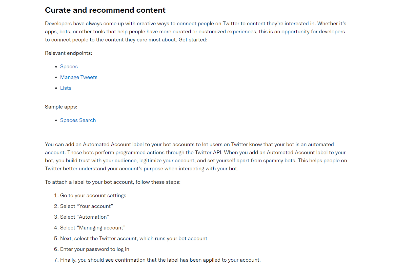 Twitter’s API documentation