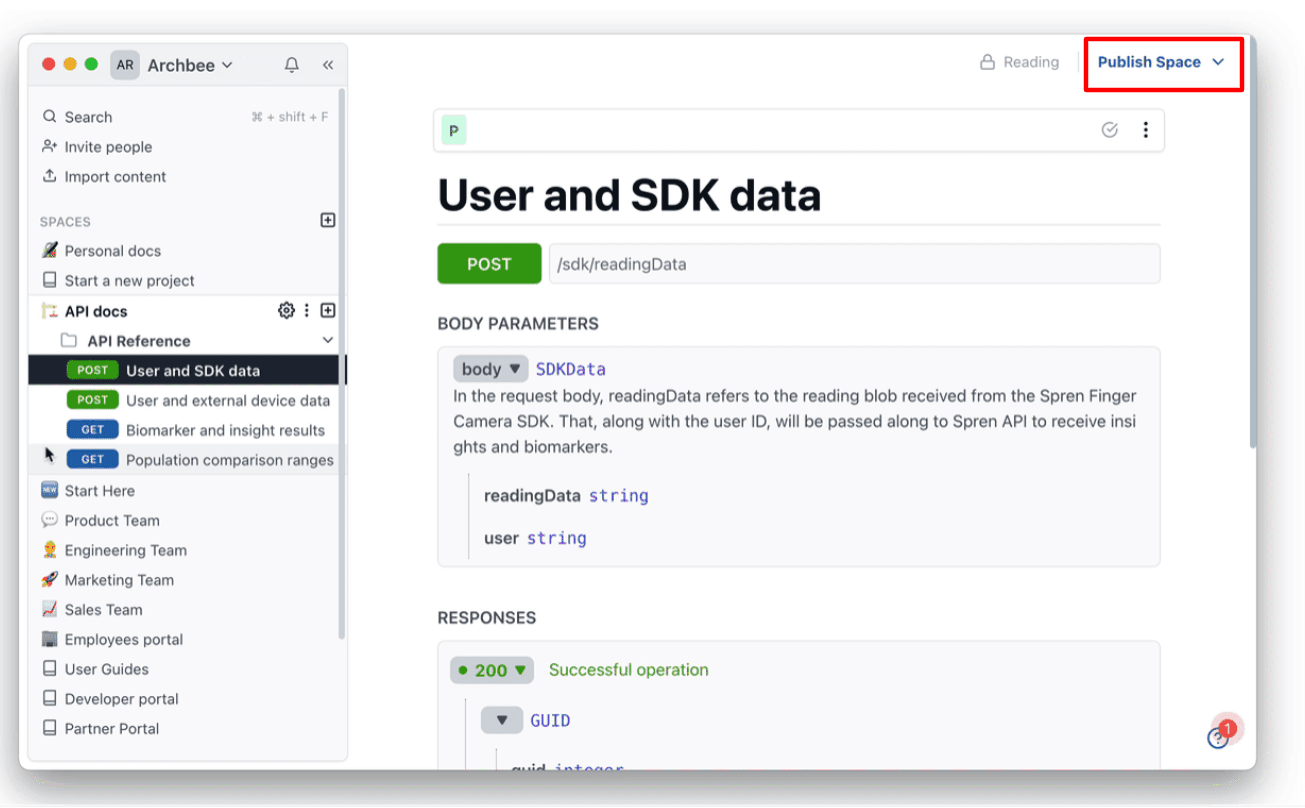 Archbee user and SDK data