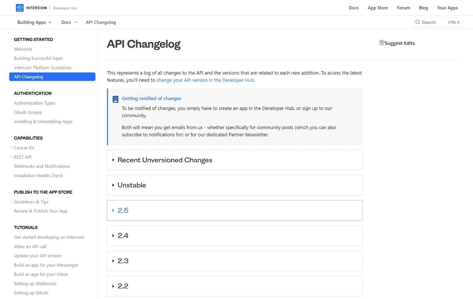 Intercom API Changelog