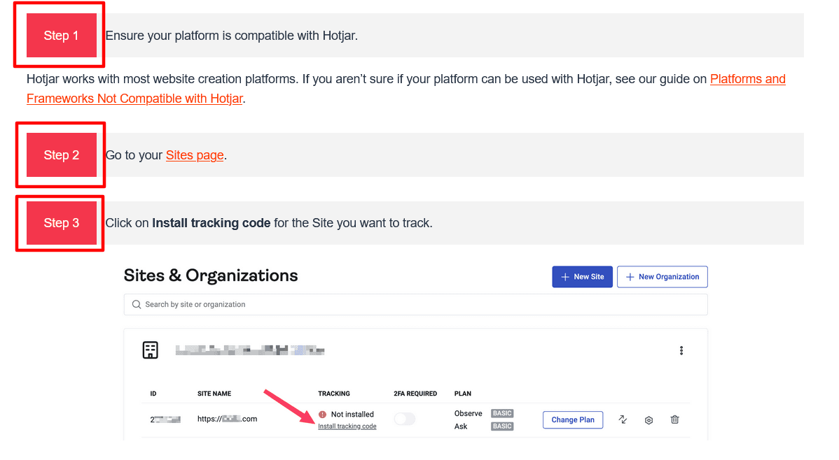 Hotjar step-by-step instructions for manually adding the code