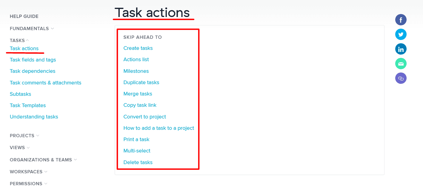 Categories in Asana’s manual