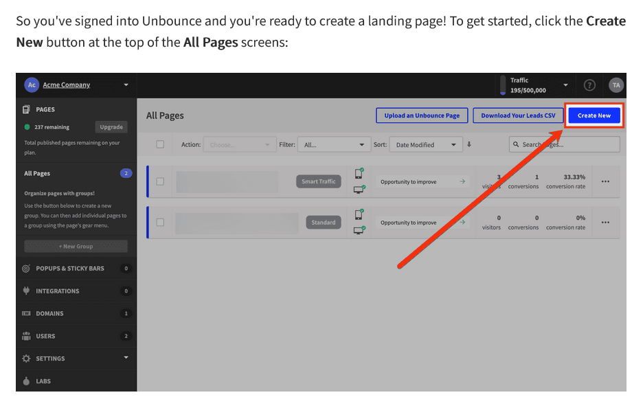 Unbounce documentation