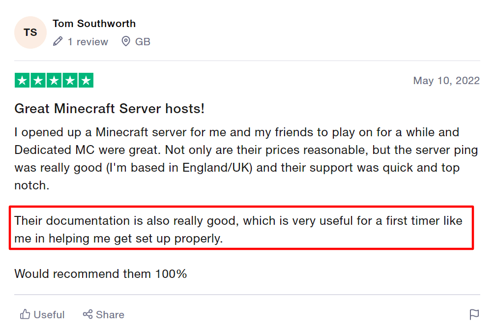 Review from Trustpilot