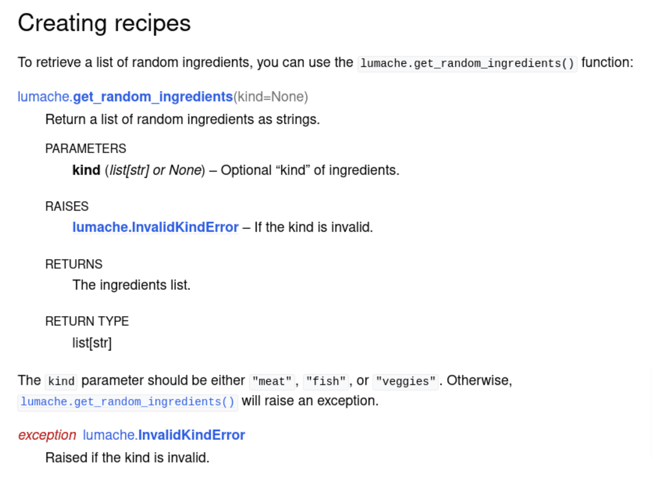 The end result of the code in Sphinx