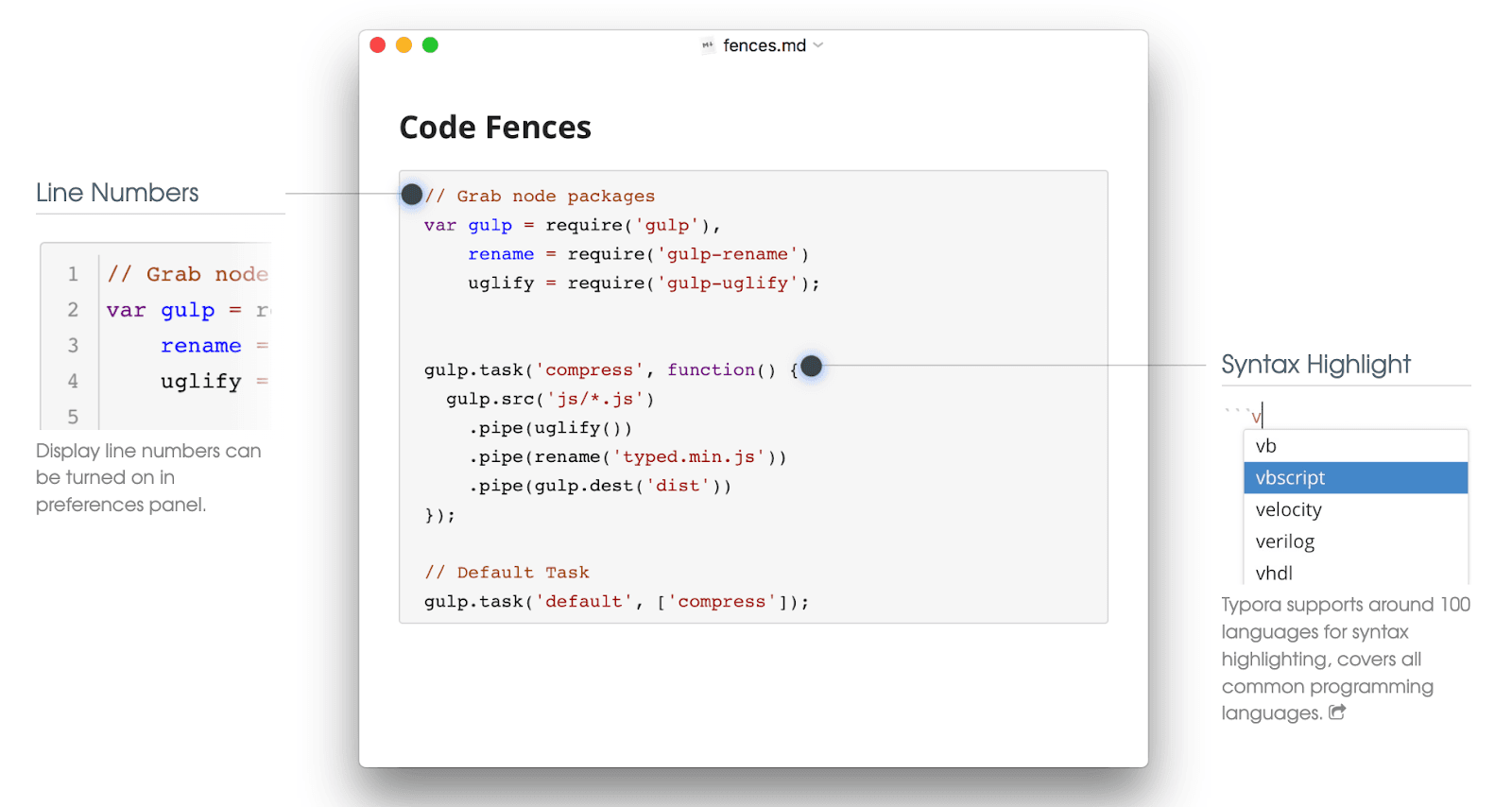 The code blocks are immediately visible in Typora