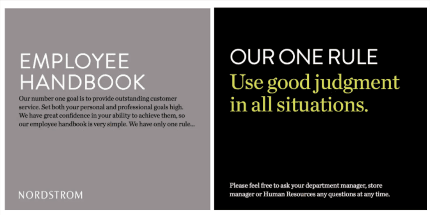 Example of employee handbook from Nordstrom
