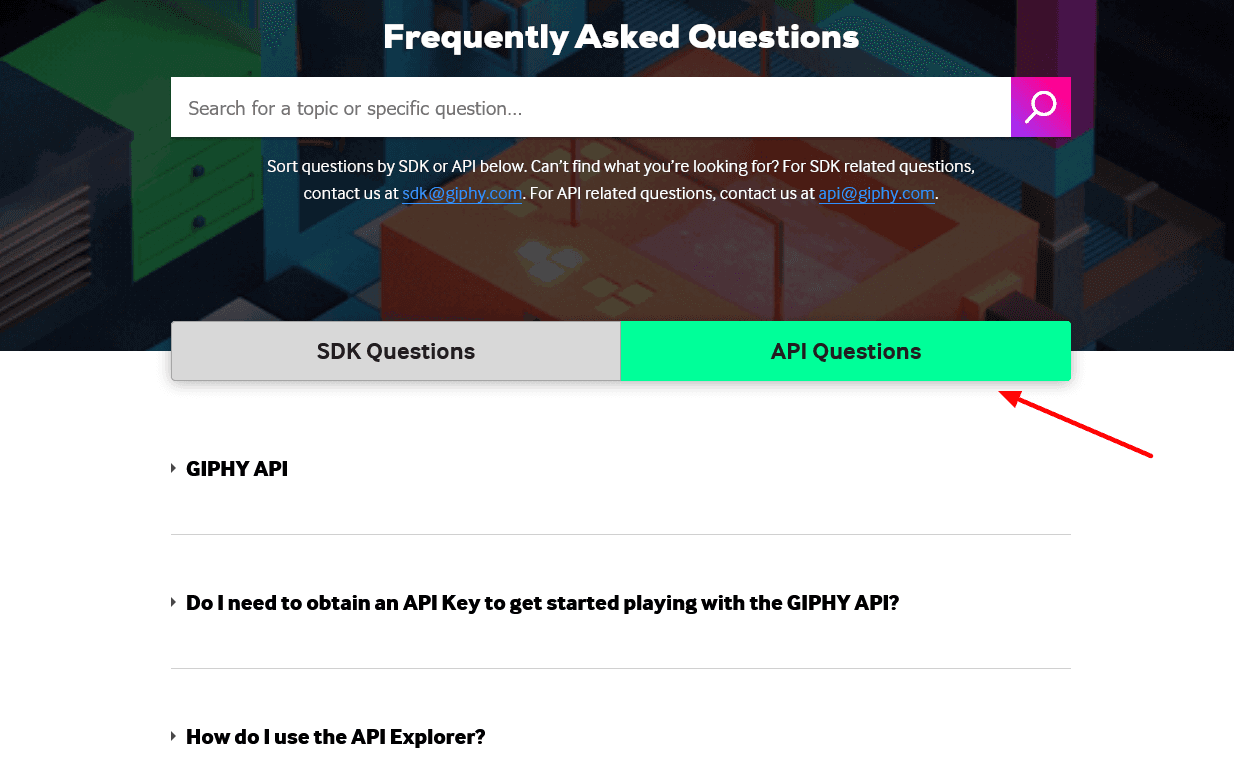 Giphy FAQ section