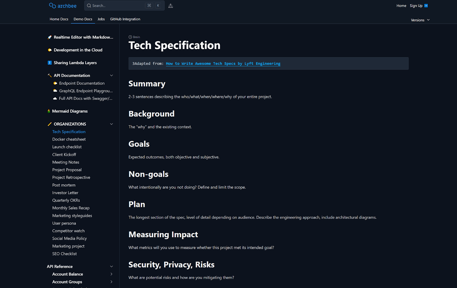 Archbee tech specification document
