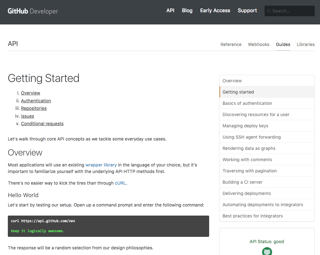 GitHub Developer ''Getting Started'' section