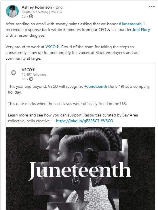 LinkedIn post to celebrate Juneteenth