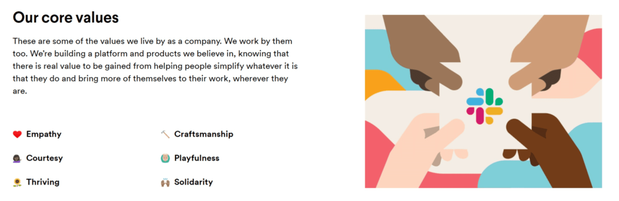 Good example from Slack with their core values