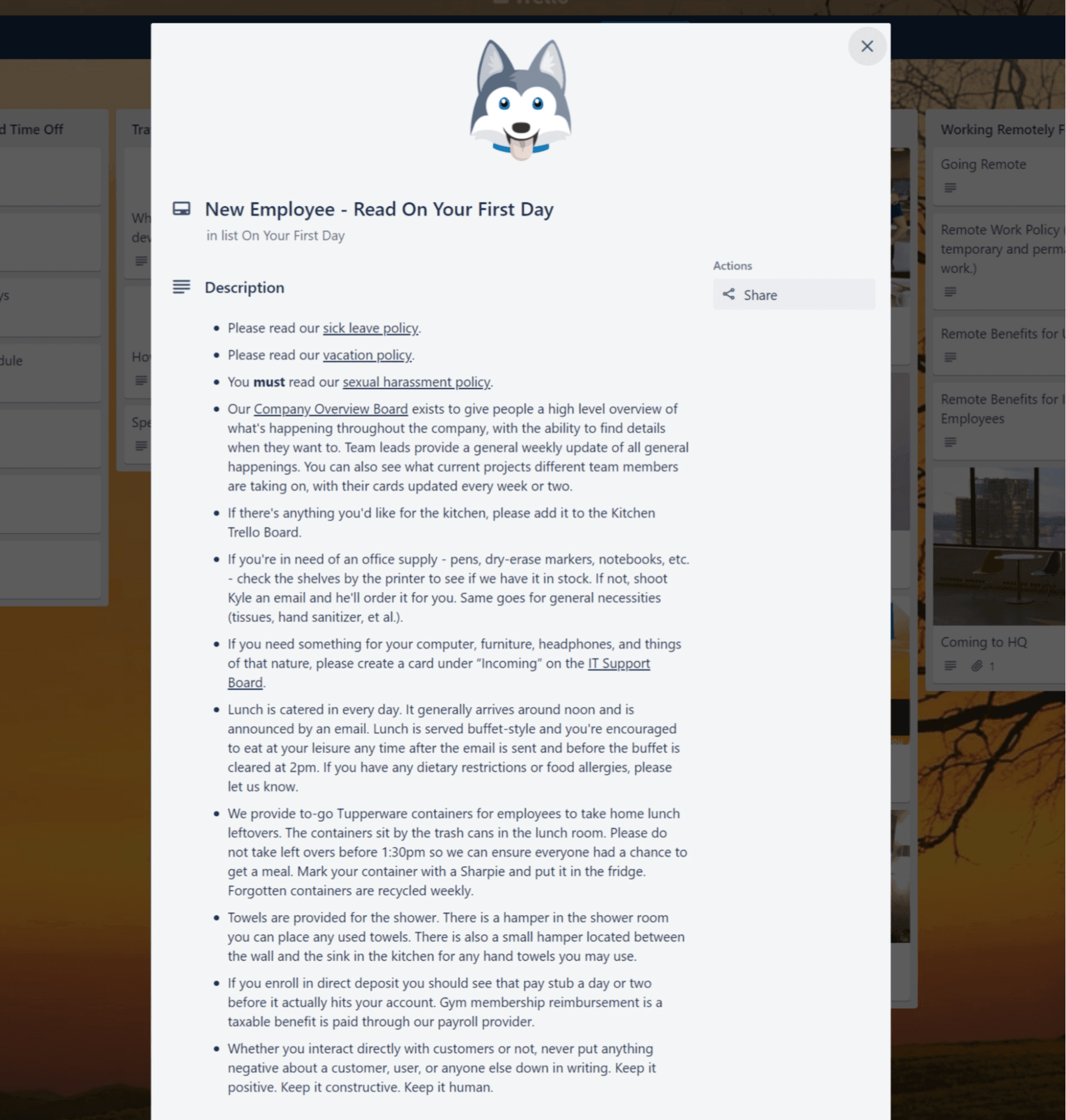 Part of Trello employee handbook
