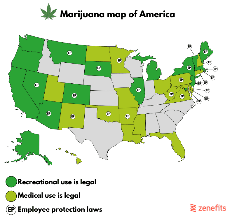 Marijuana map of America by Zenefits